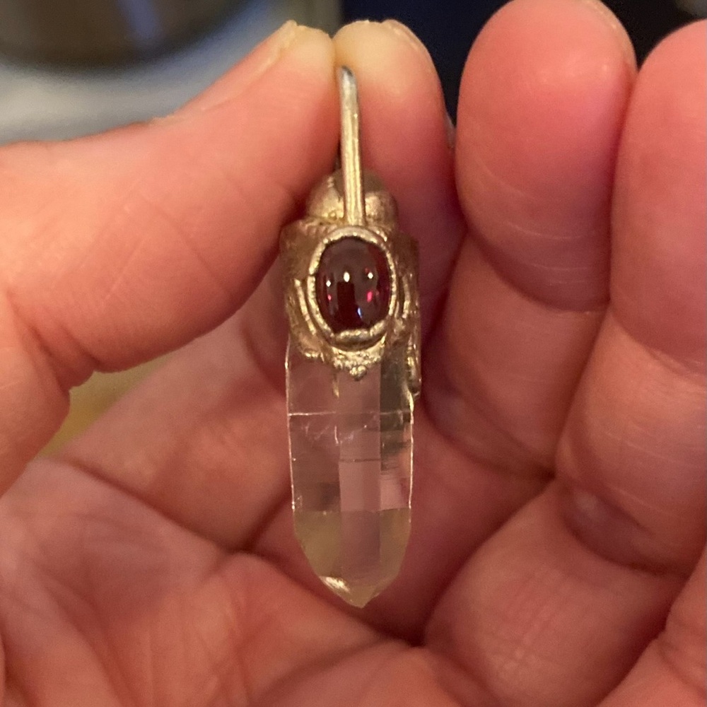 clear quartz crystal  with amethyst pendant. Gold plated setting.